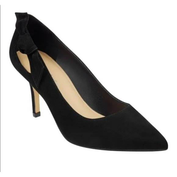 Marc Fisher Thunder Black Suede Heels Bow Pointed Toe Cocktail 7.5 - Picture 1 of 11